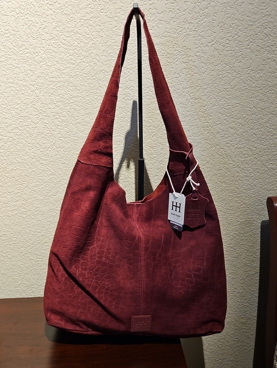 Haute Hippie Handbags - Haute Hippie - Red Wine Croc Genuine Leather Suede Hobo Bag